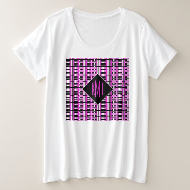 Camiseta Plus Size Xadrez rosa monograma (Frente do Design)