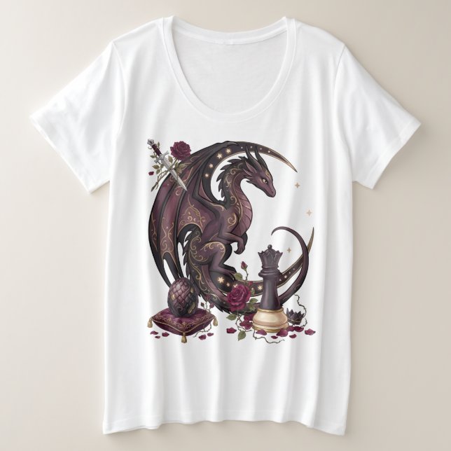 Camiseta Plus Size Xadrez Xeque-Mate Dragão Gótico  (Frente do Design)