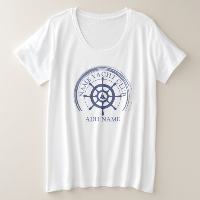 Camiseta Plus Size Yacht clube de iate de Âncora Náutica Azul Nome da (Frente do Design)