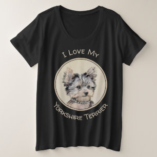 Camiseta Plus Size Yorkshire Terrier Puppy Pintura Original