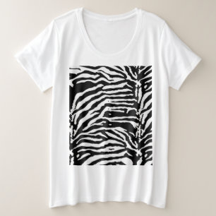 Camiseta Plus Size Zebra Camouflage Padrão Artístico Negro e Branco