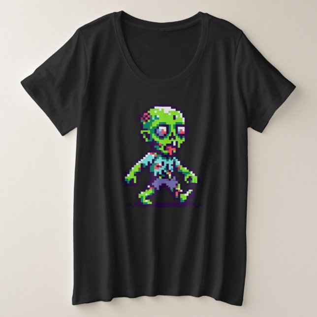 Camiseta Plus Size Zombie Halloween engraçado de 8 bits (Frente do Design)