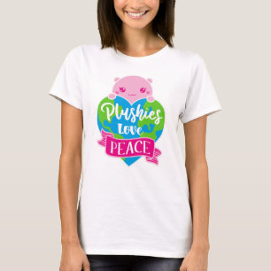 Camiseta Plushies Love Peace Terra do Coração de Kawaii C