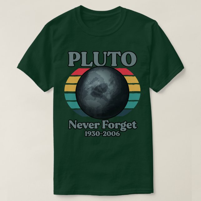 Camiseta Pluto Never Forget 1930-2006 (Frente do Design)