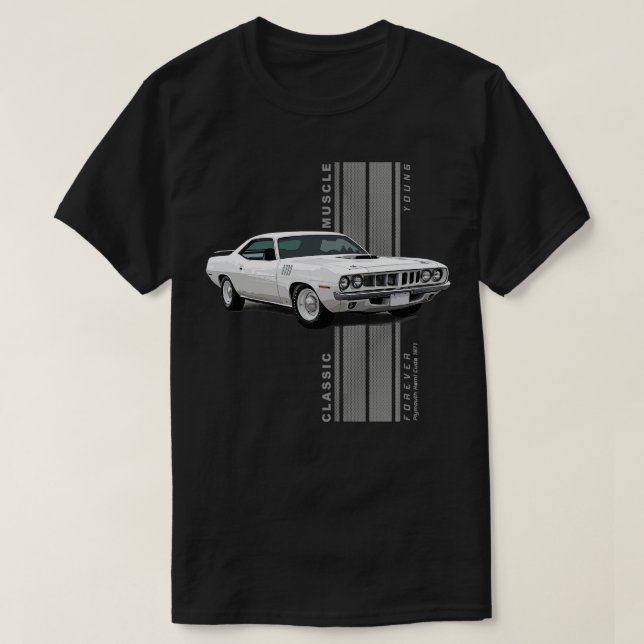Camiseta Plymouth Hemi Cuda Classic American Muscle s Vinta (Frente do Design)