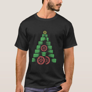 Camiseta Pneus Árvore de Natal Engraçado Carro Mecânico Nat