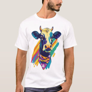 Camiseta Png Vaca Colorida, Design De Vaca Arco-Íris Png