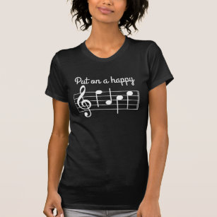 Camiseta Pnha sobre notas felizes de uma música da cara
