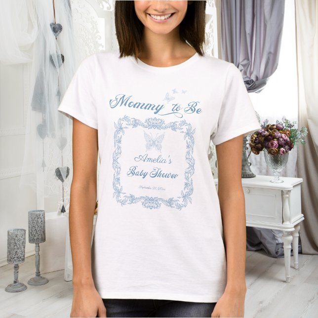 Camiseta Pó Chic Mamãe de Quadro Barroco Azul (Criador carregado)