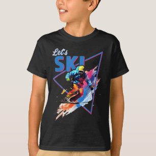 Camiseta Pó de Esqui Retro Design de Esquema de Cores de Vi