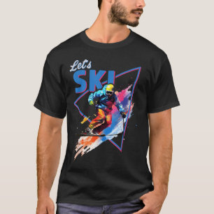 Camiseta Pó de Esqui Retro Design de Esquema de Cores de Vi