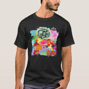 Camiseta Pó de Festival Holi Feliz 2022 Cores Índia Hindu