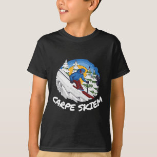 Camiseta Pó Divertido Esquiando Carpe Skiem