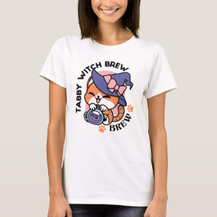 Camiseta Poção de Bruxa Listrada – Design de Gato Fofo de H