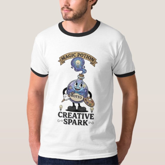 Camiseta Poção Mágica Centelha Criativa Mascote de Artista  (Frente)