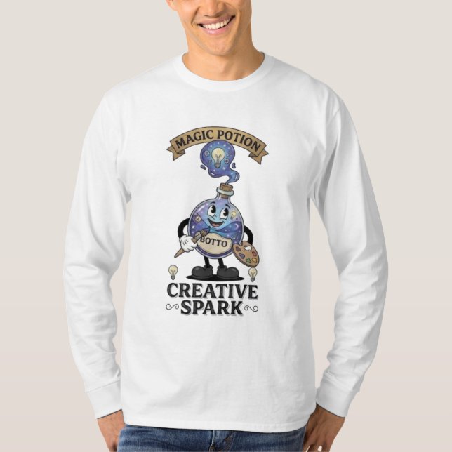 Camiseta Poção Mágica Centelha Criativa Mascote de Artista  (Frente)