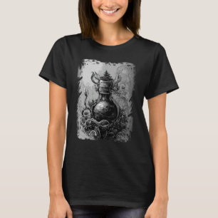 Camiseta Poção Mágica Oculta Horror Ilustração Gótica Com