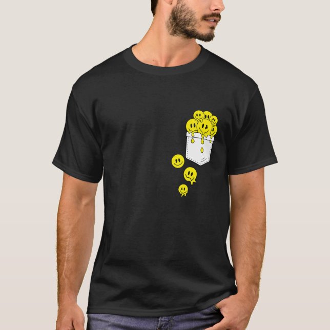 Camiseta Pocket Amarelo Sorri Roda Derretendo Gráfico de Fe (Frente)
