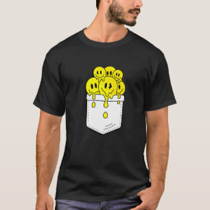 Camiseta Pocket Amarelo Sorri Roda Derretendo Gráfico de Fe