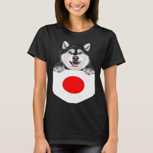 Camiseta Pocket - Bandeira Do Japão - Cachorro Malamute