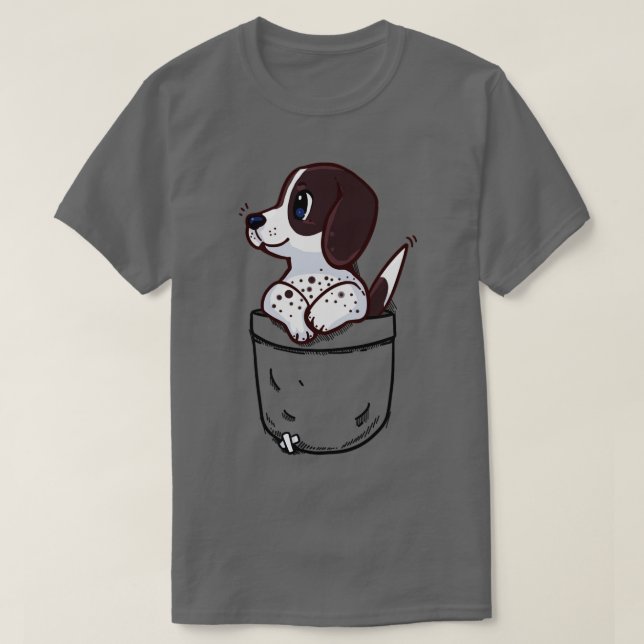 Camiseta Pocket Cute Pointer Puppy Cão (Frente do Design)