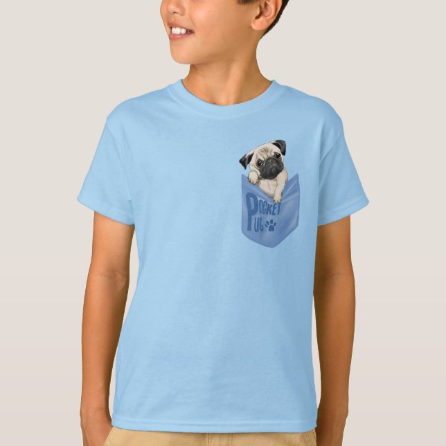 Camiseta Pocket Pug Blue Kids (Frente)