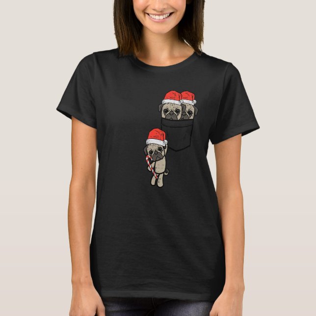 Camiseta Pocket Pugs Santa Dog Christmas Xmas Men Women (Frente)