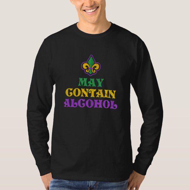 Camiseta Pode Conter Álcool Fleur De Lis Mardi Gras Festi (Frente)
