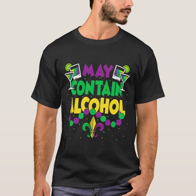 Camiseta Pode Conter Álcool Outfit Mardi Gras Party Men W (Frente)