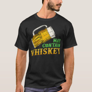 Camiseta Pode Conter Dia de São Patrício Irlandês Whiskey