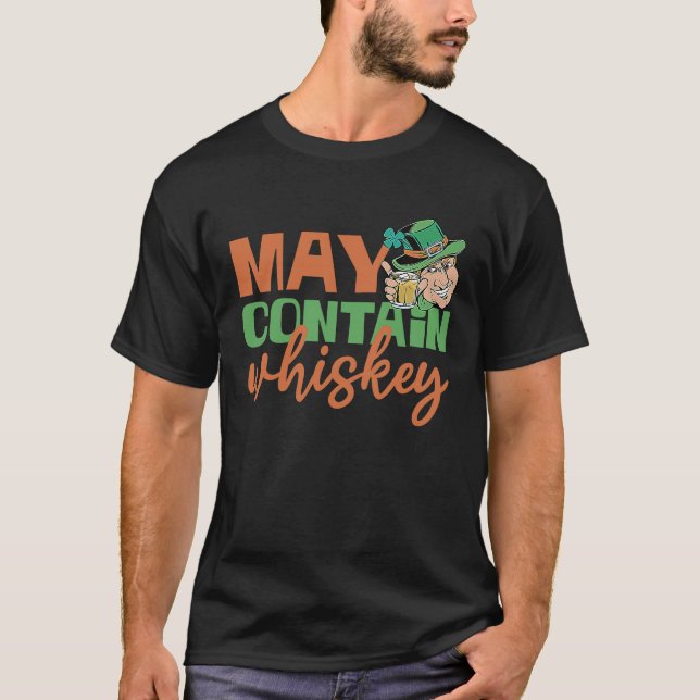Camiseta Pode Conter Dia de São Patrício Whiskey (Frente)