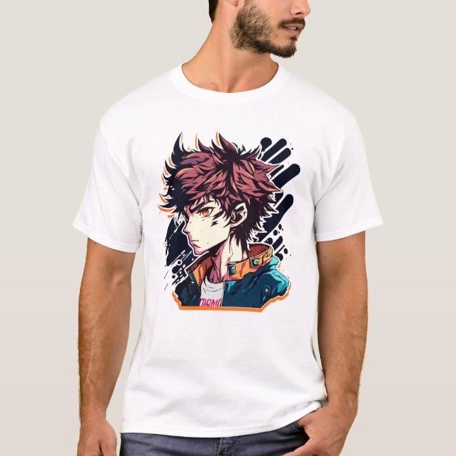 Camiseta Poder Anime: Design de Personagem de Manga Jovem (Frente)