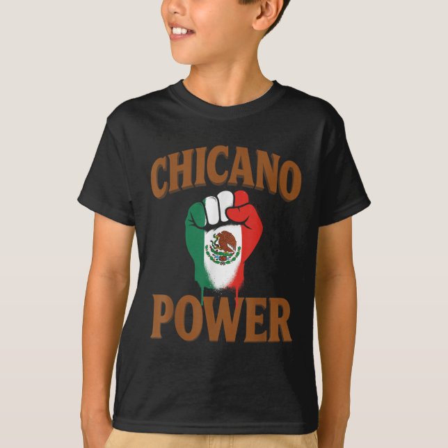Camiseta Poder Chicano Bandeira Mexicana México Marrom Lati (Frente)