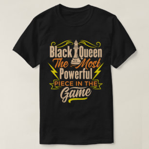 Camiseta Poder da Rainha Preta Design de Citação de Xadre