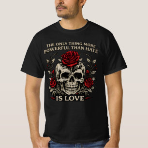 Camiseta Poder do Amor Crânio Vintage e Rosas Vermelhas Grá