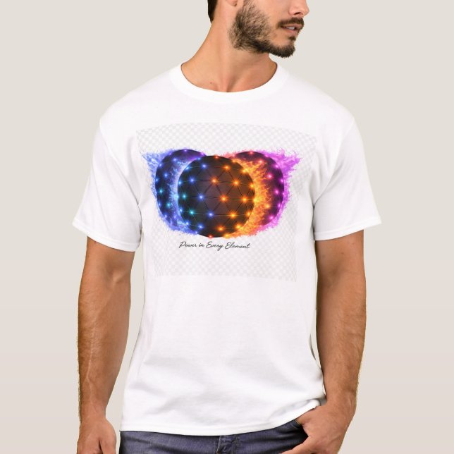 Camiseta Poder em Cada Elemento | Esfera de Energia Fogo &  (Frente)