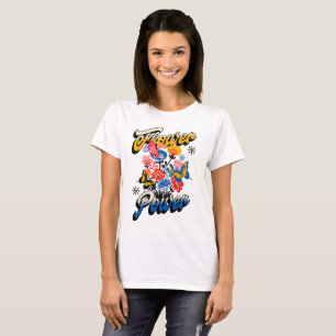 Camiseta Poder Floral Retro Borboleta Vintage Hippie