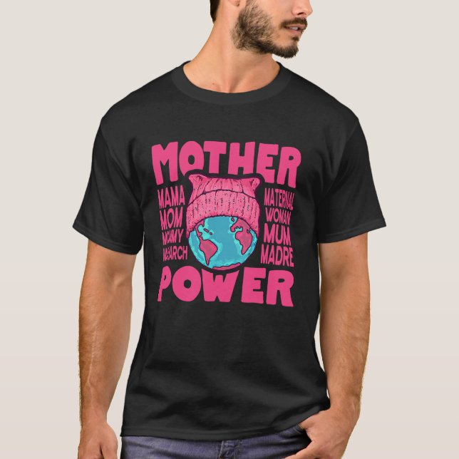 Camiseta Poder Materno Gato Rosa Chapéu Terra Mãe (Frente)