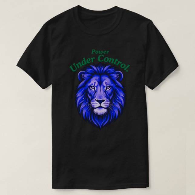 Camiseta Poder Sob Controle Rosto de Leão Cósmico Minimalis (Frente do Design)