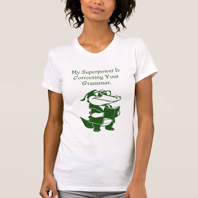 Camiseta Poder Super de Gramática Design Divertido de Profe (Frente)
