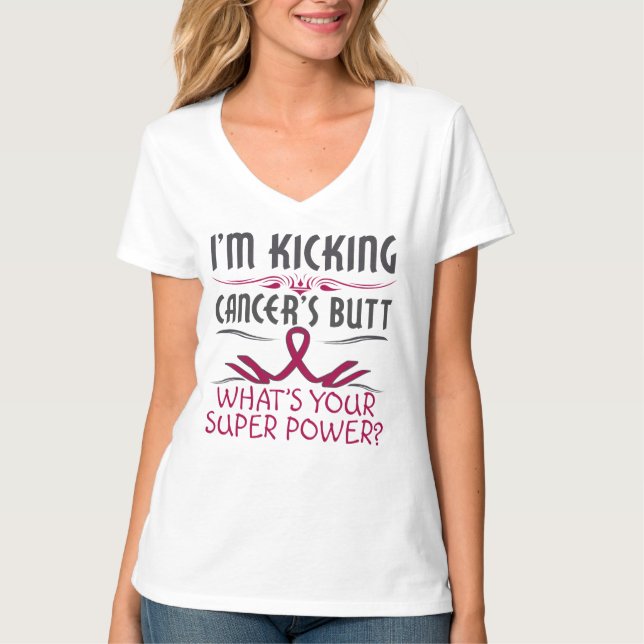 Camiseta Poder super de retrocesso do bumbum do cancer do (Frente)
