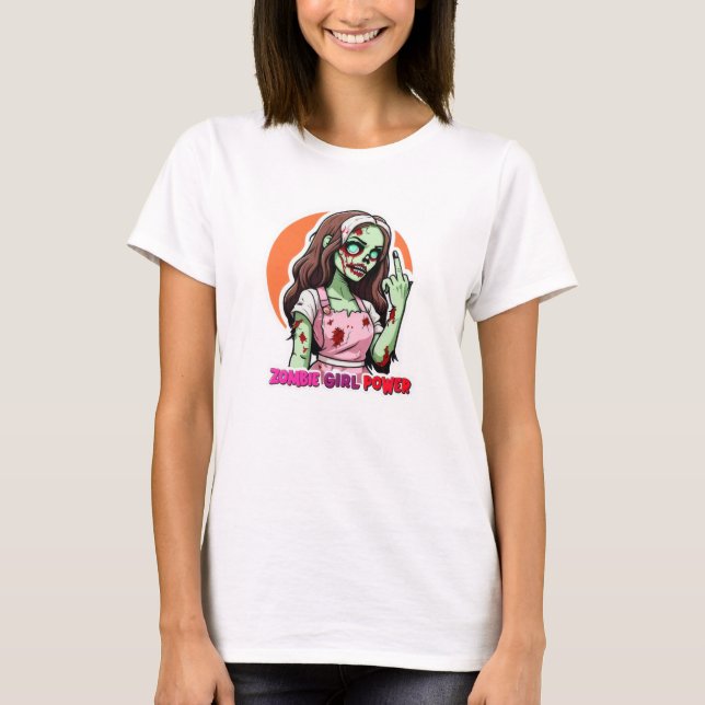 Camiseta poderosa GAROTA ZUMBI engraçada fantasia fácil de  (Frente)
