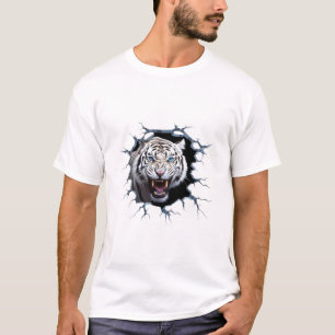 Camiseta Poderosa T-Shirt De Luxo Com Leão Branco Irritado