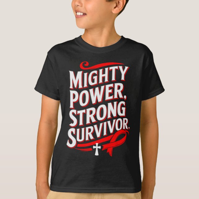 Camiseta Poderoso Forte Sobrevivente Conscientização do Cân (Frente)