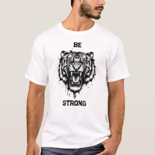 Camiseta Poderoso Tigre Rugindo Artístico em Preto e Branco
