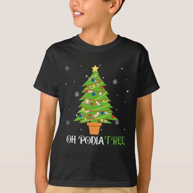 Camiseta Podiatria da árvore de natal, polidatrista médico  (Frente)