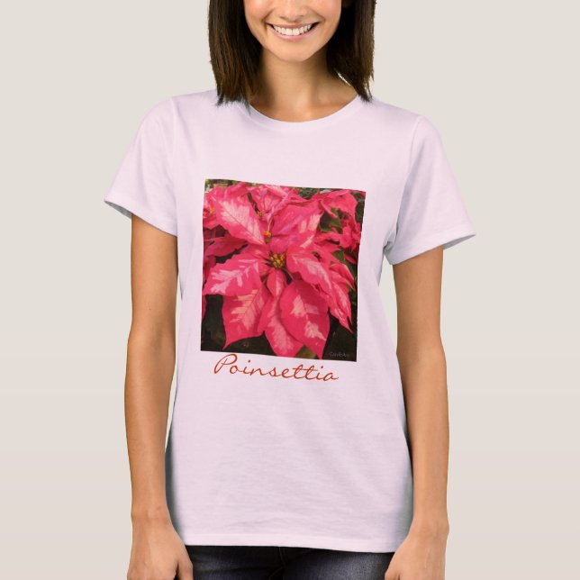 Camiseta Poinsétia cor-de-rosa do Peppermint (Frente)