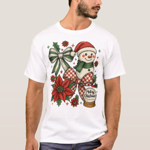Camiseta Poinsettia de Natal com Laço Coquete de Boneco de