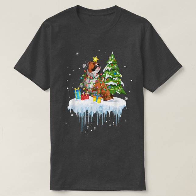 Camiseta Poinsettia Fairy Luz de Natal Buldogue Sno (Frente do Design)