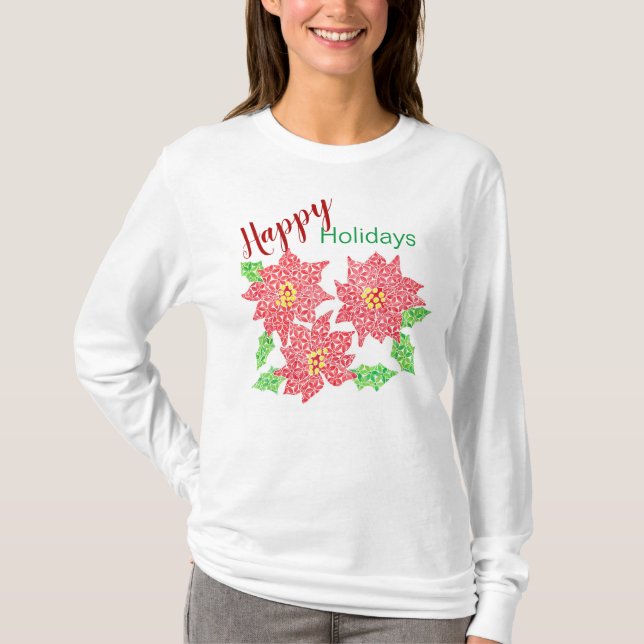 Camiseta Poinsettia Holiday Long Sleeve Tee (Frente)